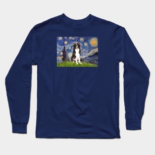 Starry Night Adaptation with a Border Collie Long Sleeve T-Shirt